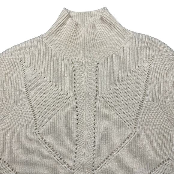 French Connection Mock Neck Openwork Knit Balloon Sleeve Sweater Cream - Size XS - Picture 2 of 7